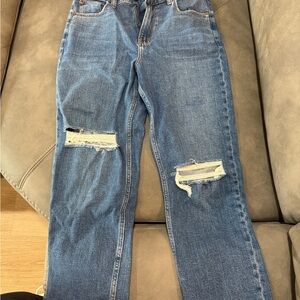 Abercrombie & Fitch Blue Straight Leg Jeans with Natural Distressing